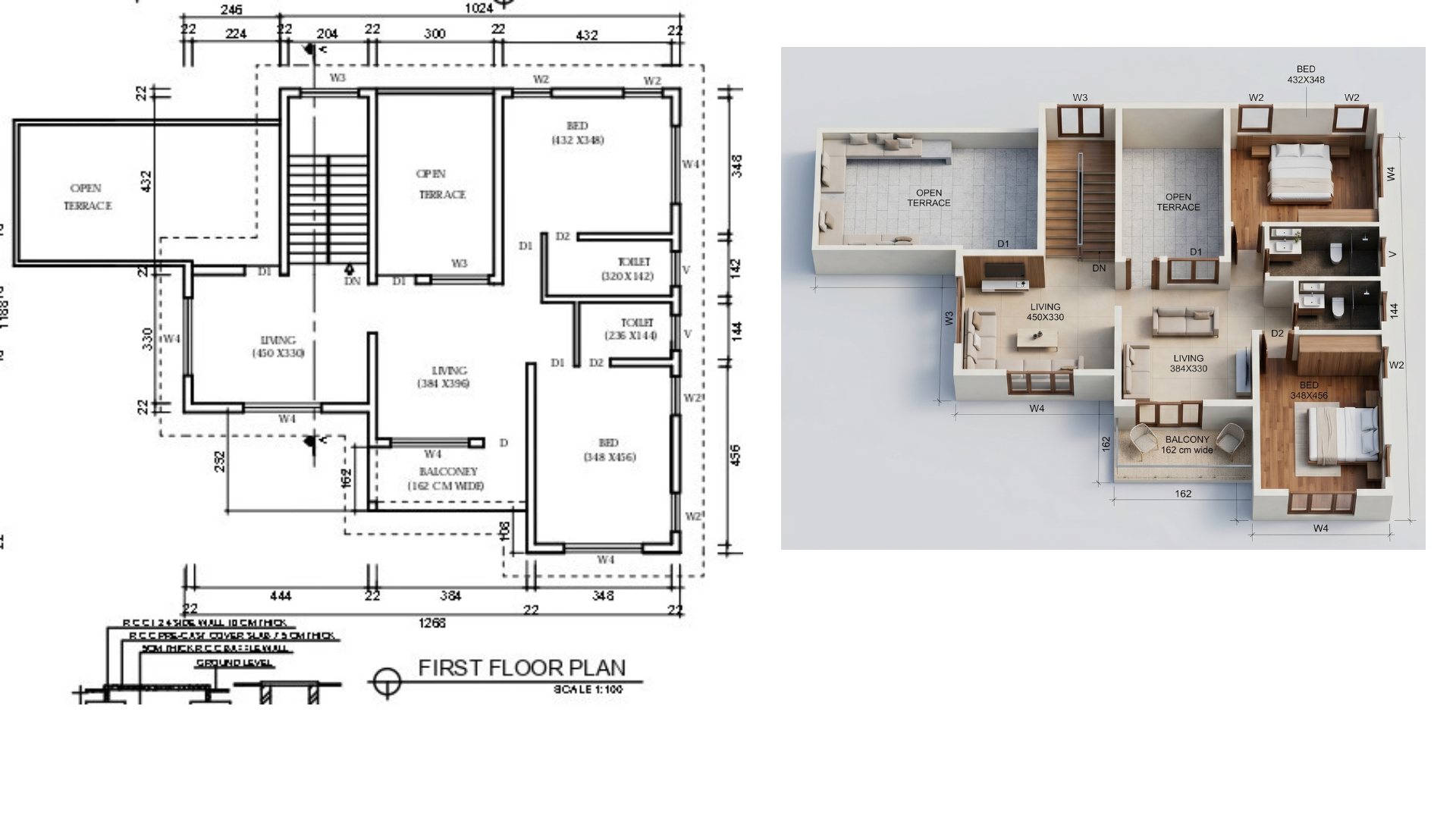 First Floor Plan → 3D View