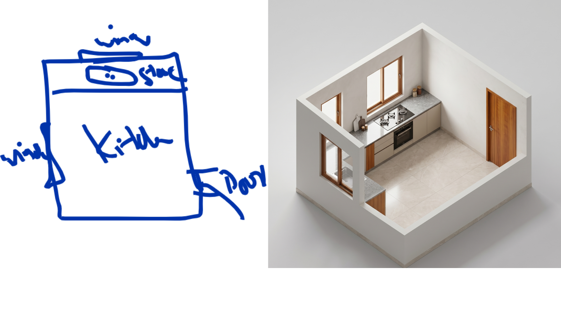 Room Sketch → 3D Kitchen